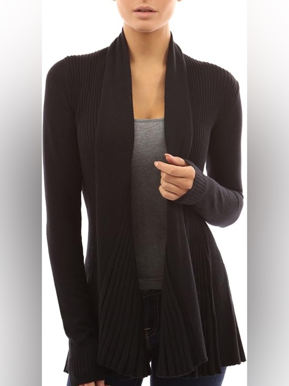 Fiori Black Ribbed Women's Detail Cardigan